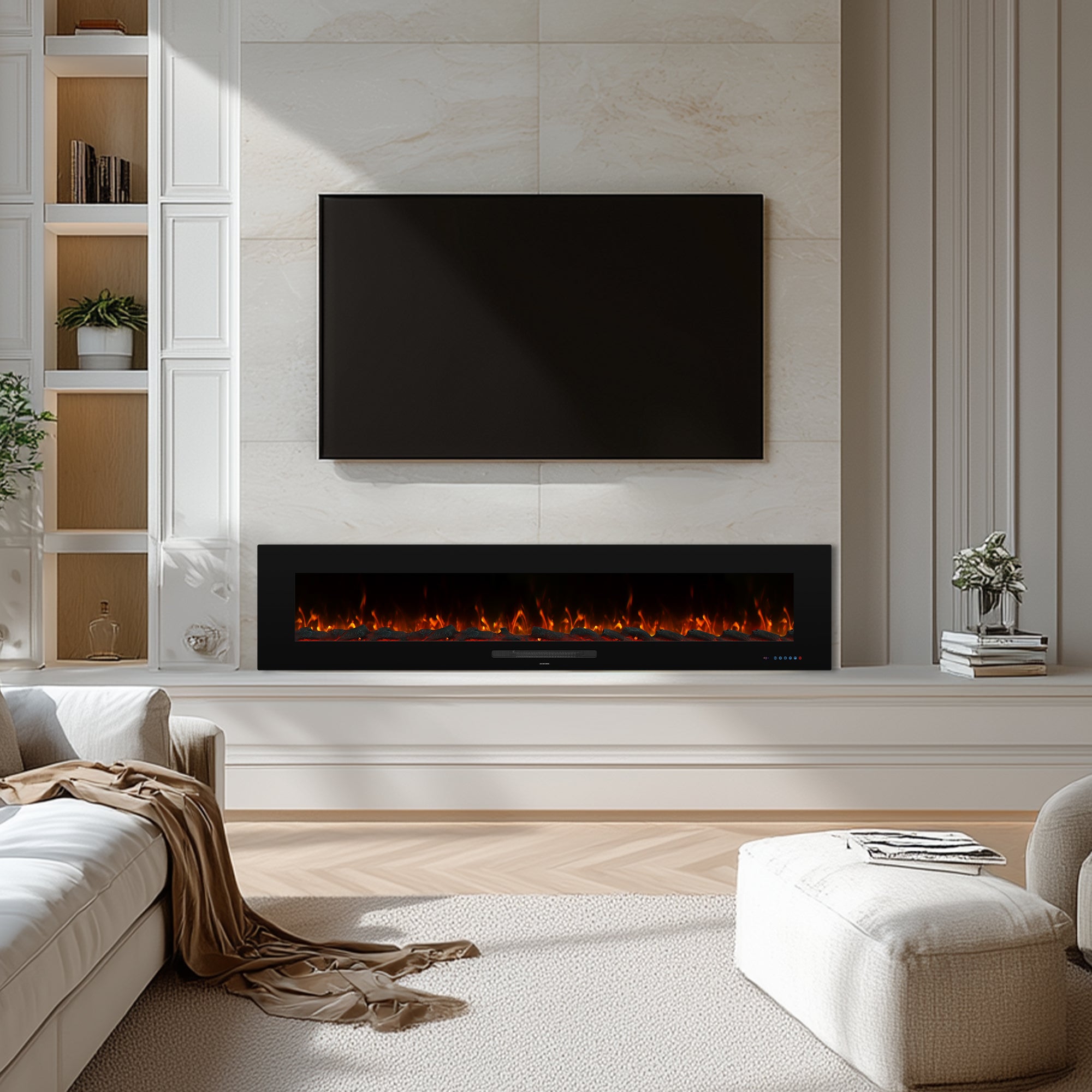 WMDR Series 72" Electric Fireplace | Recessed & Wall Mounted Heater with 13 Flame Colors