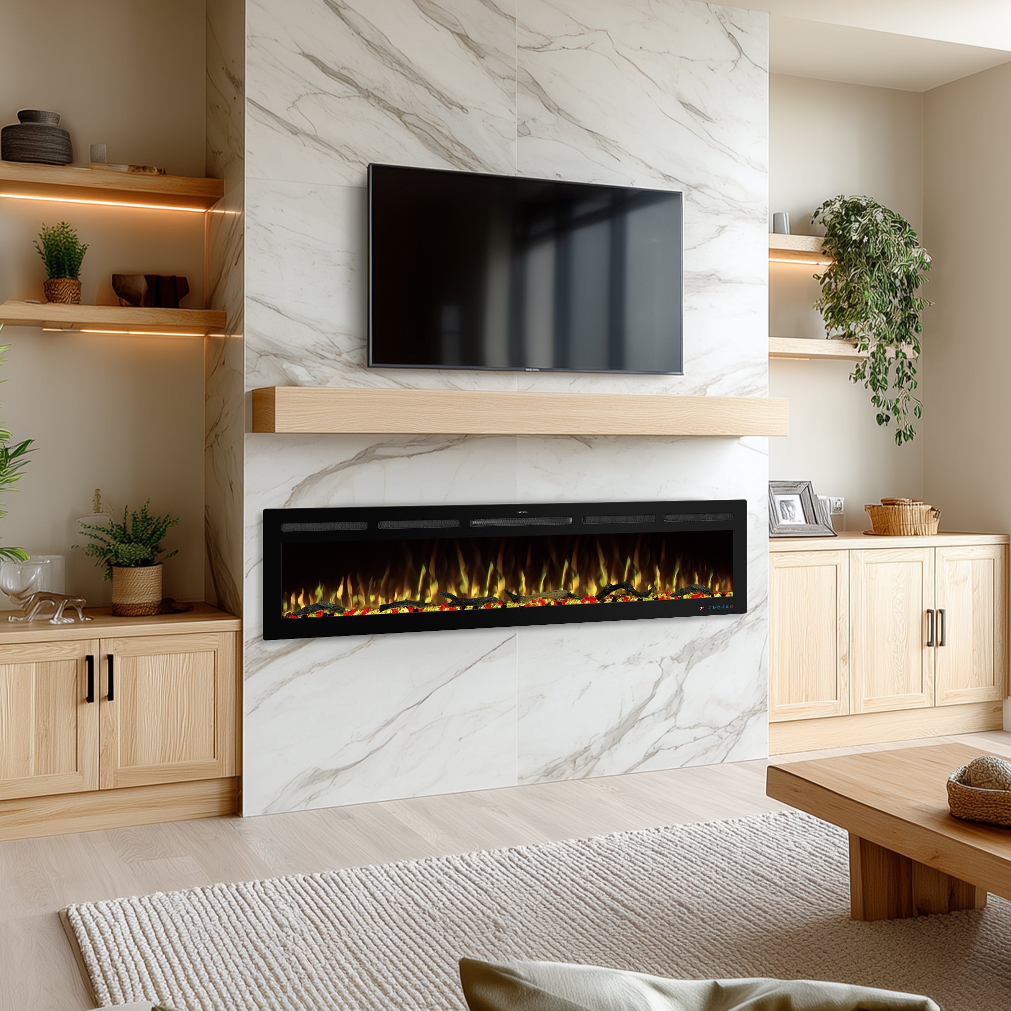EFRpro 72" Smart Electric Fireplaces Inserts, Remote & Touch Screen & APP Control, Recessed & Wall-Mounted Fireplace Heater