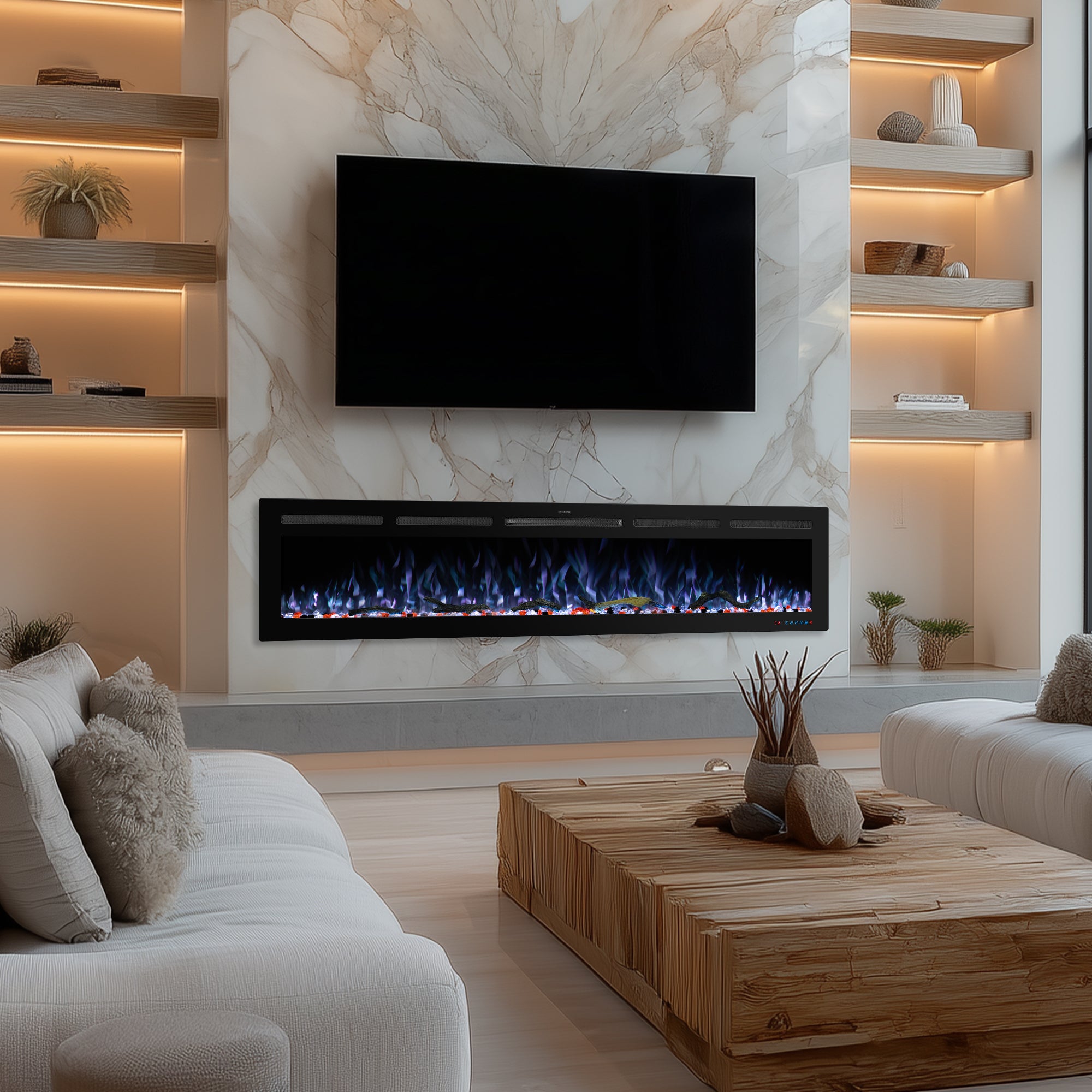 EFRpro 74" Smart Electric Fireplaces Inserts, Remote & Touch Screen & APP Control, Recessed & Wall-Mounted Fireplace Heater