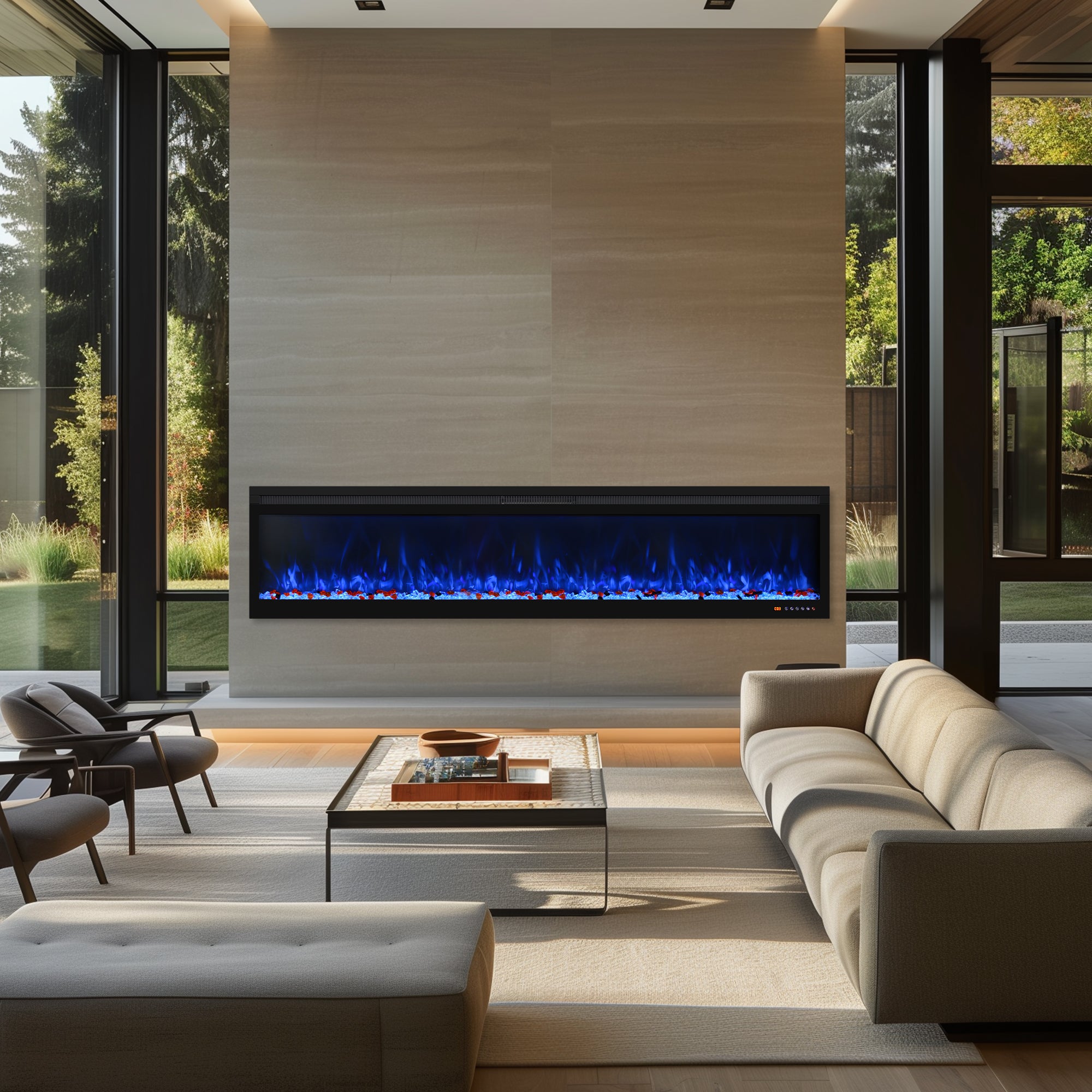 BIR 78" Electric Fireplace, APP & Touch Screen & Remote Control, 13X13 Flame Color Combinations, Timer & Thermostat Fireplace Heater