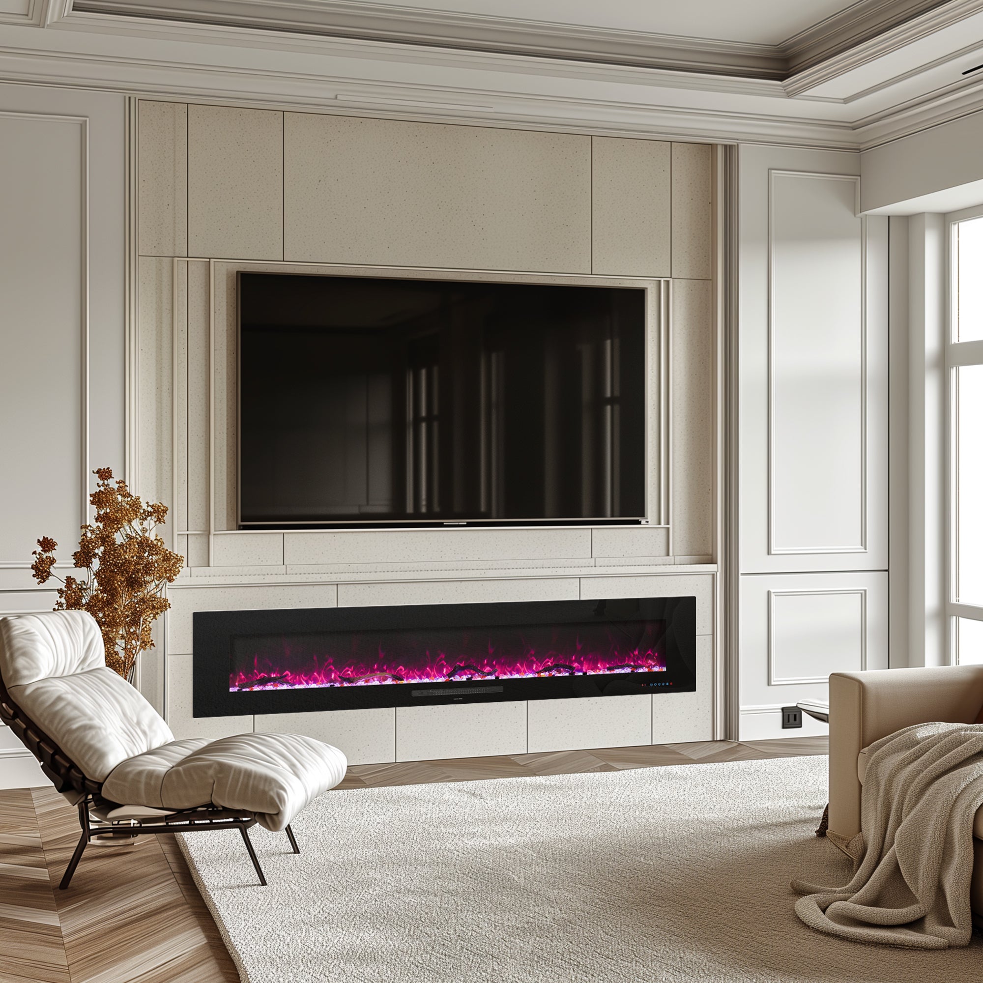 WMDR Series 84" Electric Fireplace | Recessed & Wall Mounted Heater with 13 Flame Colors