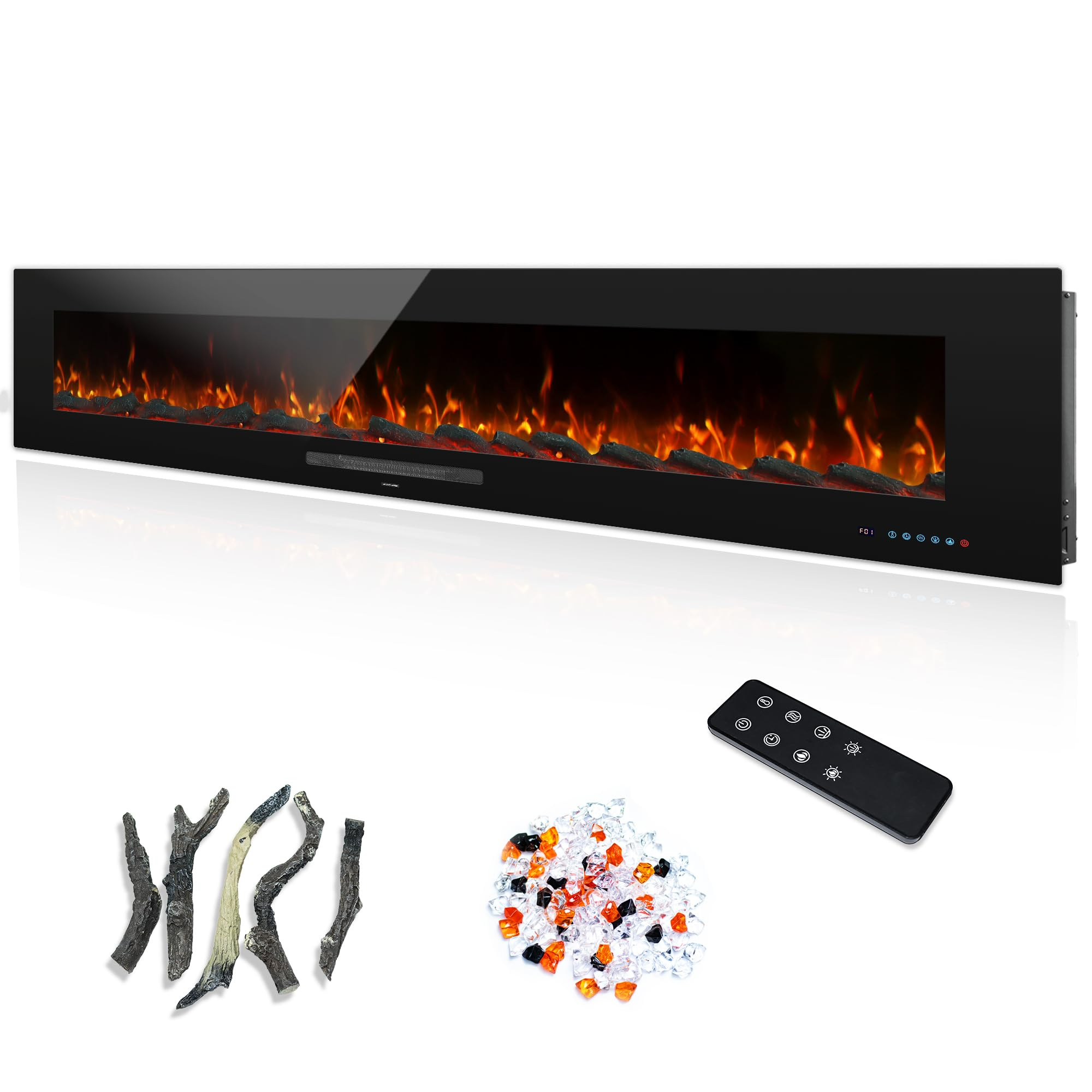 WMDR Series 84" Electric Fireplace | Recessed & Wall Mounted Heater with 13 Flame Colors