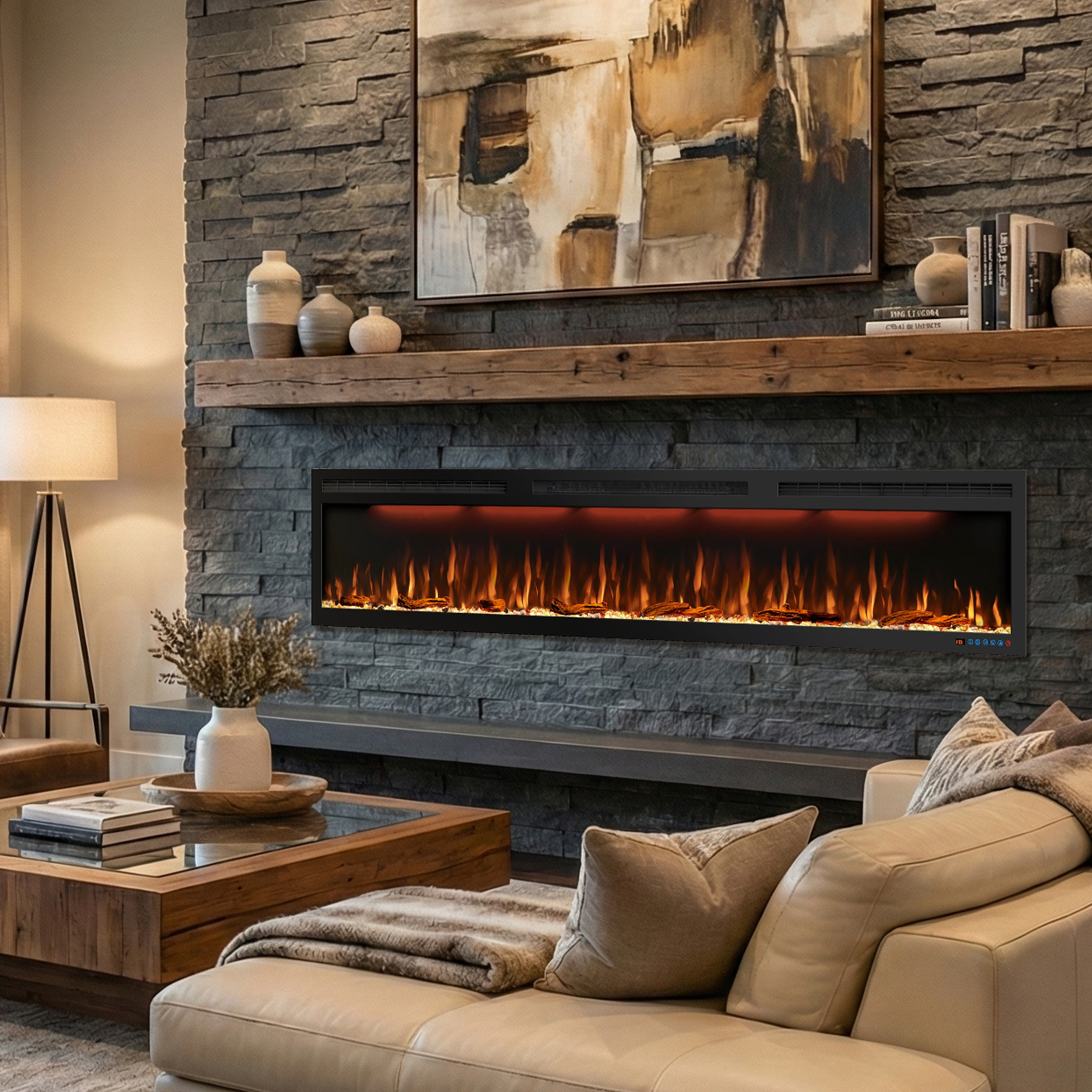 BIG Series 88" Electric Fireplace Insert | Recessed & Wall Mounted Heater with Top Light