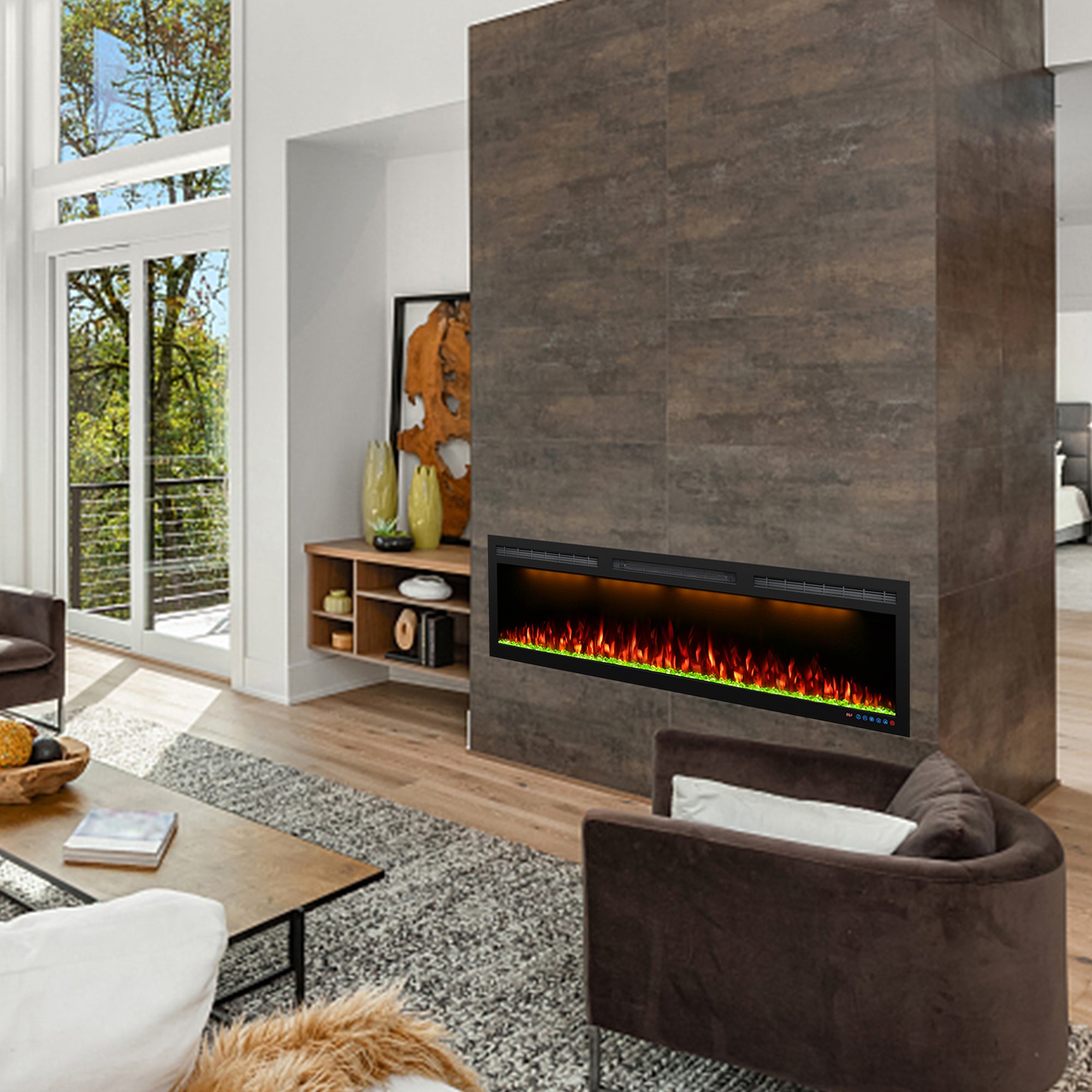 BIGP 88" WiFi-Enabled Recessed & Wall Mounted Electric Fireplace Smart Control via Alexa or App