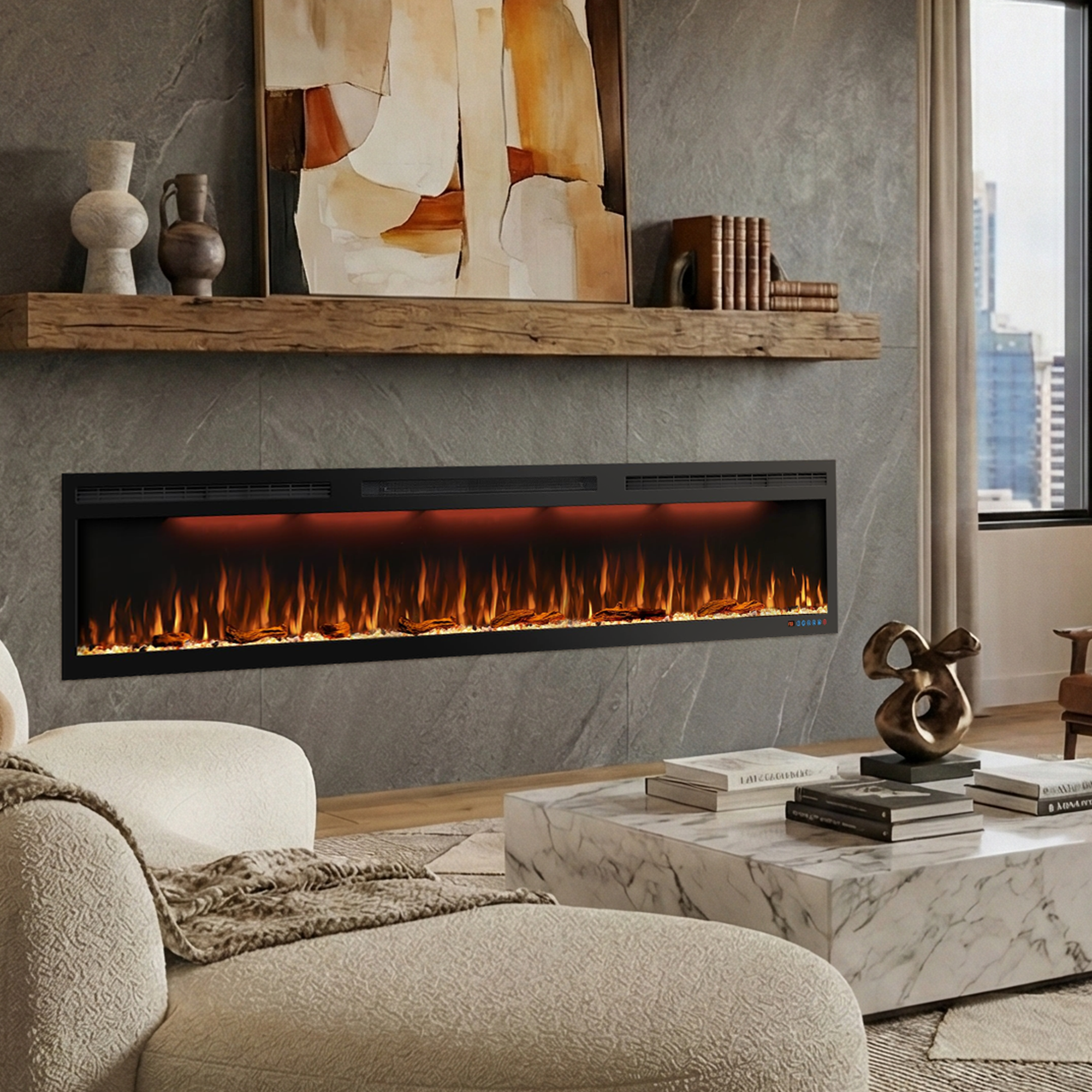 BIG Series 95" Electric Fireplace Insert | Recessed & Wall Mounted Heater with Top Light