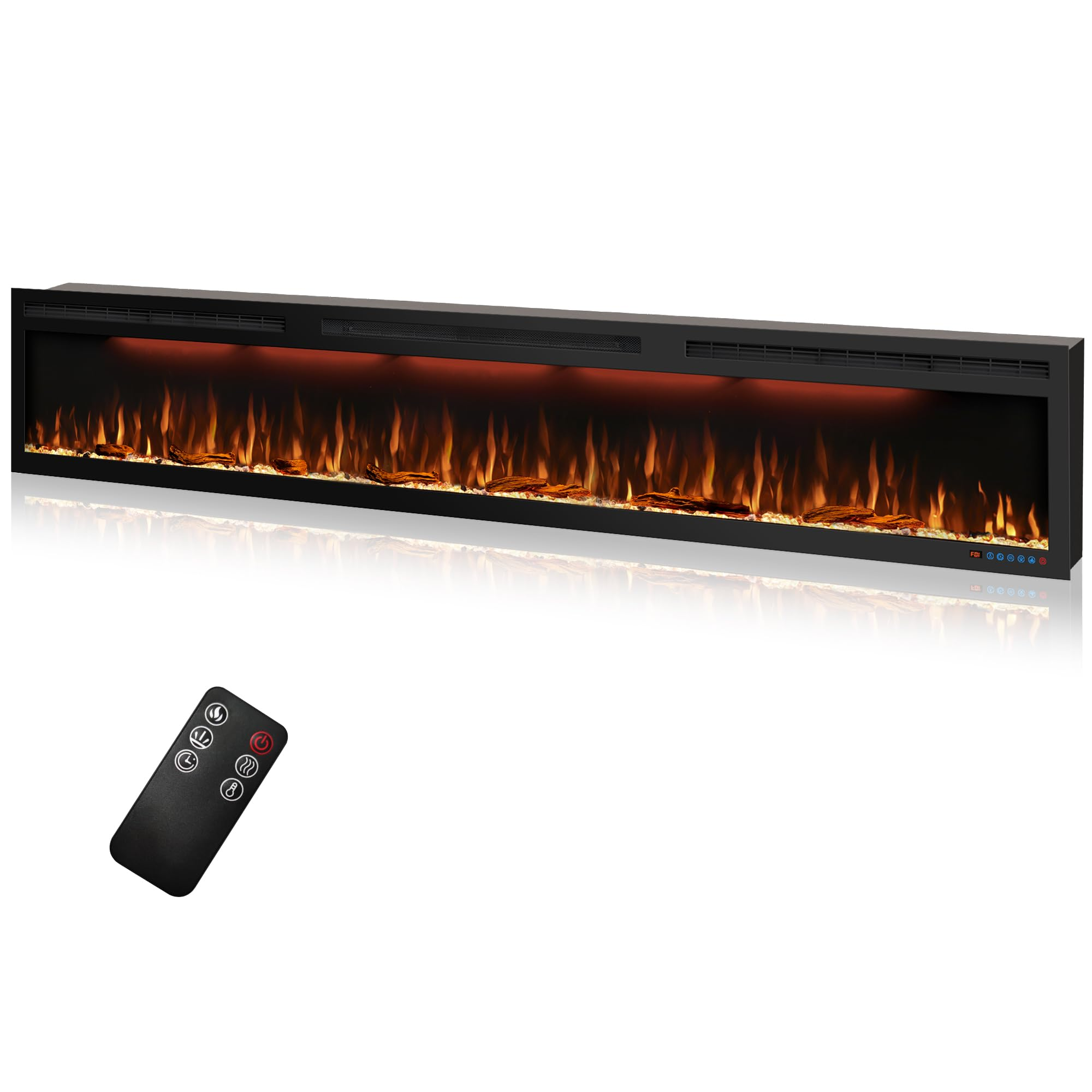 BIG Series 95" Electric Fireplace Insert | Recessed & Wall Mounted Heater with Top Light