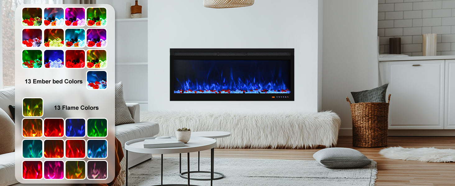 BIR 50" Electric Fireplace, APP & Touch Screen & Remote Control, 13X13 Flame Color Combinations, Timer & Thermostat Fireplace Heater - Detail 3