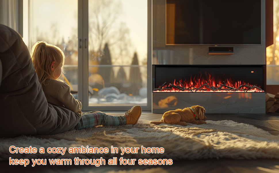 TSH Series 72" 3-Sided Electric Fireplace | Panoramic Glass View | Recessed Heater - Detail 2