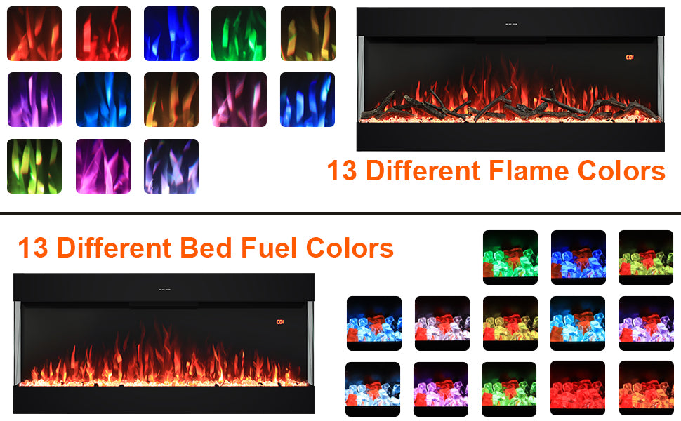 TSH Series 72" 3-Sided Electric Fireplace | Panoramic Glass View | Recessed Heater - Detail 3