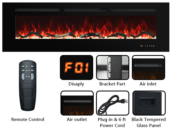 EFR 30" Electric Fireplace Wall Recessed and Wall Mounted Inserts Heater&13 Flame Colors - Detail 1