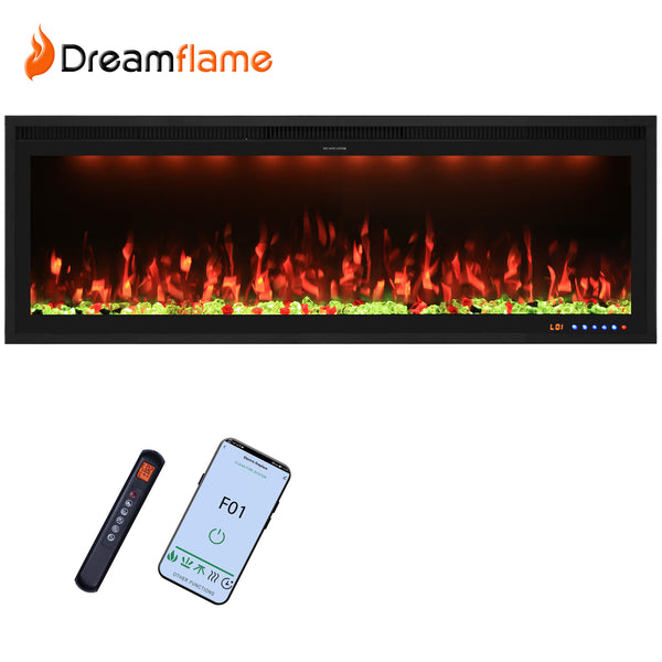 Dreamflame Wall Mounted & Recessed Electric Fireplace with Adjustable Flame & Light, App & Voice Control, Remote Control-BIZ