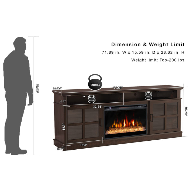 Dreamflame Fireplace TV Stand with 26 inch Electric Fireplace Glass Door(Crystal)