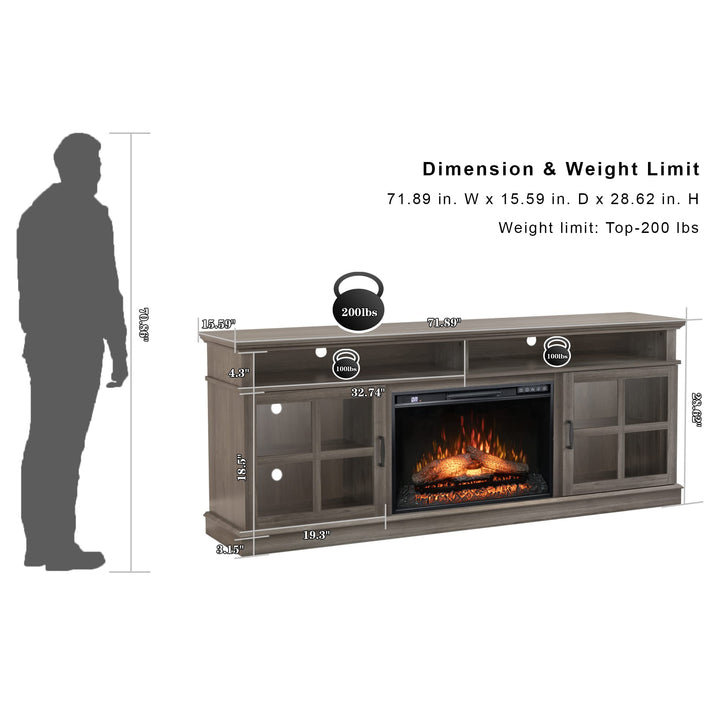 Dreamflame Fireplace TV Stand with 26 inch Electric Fireplace Glass Door(Logs)