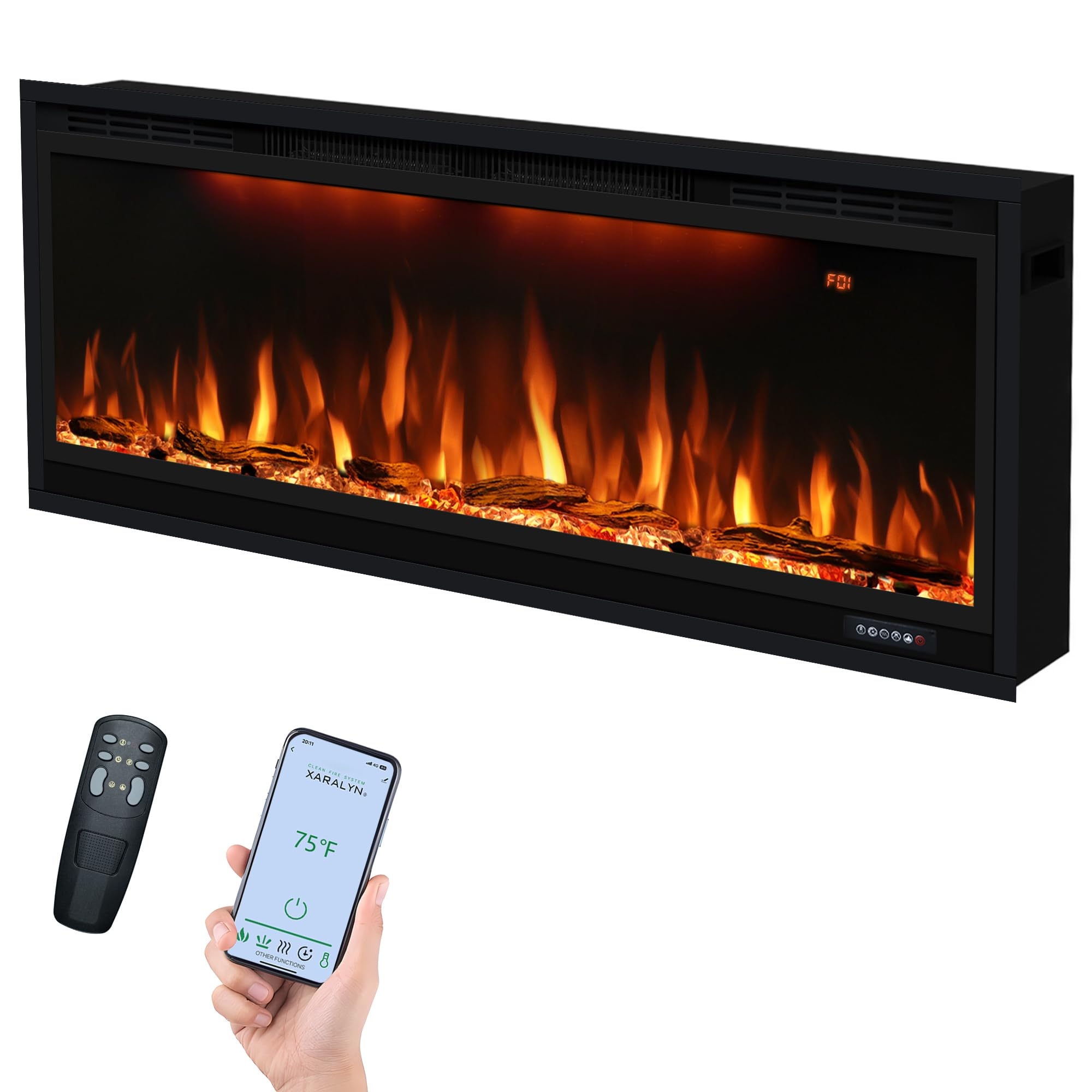 BI Smart Series 42" Electric Fireplace with WiFi App Control | Recessed & Wall Mounted Heater | Works with Alexa