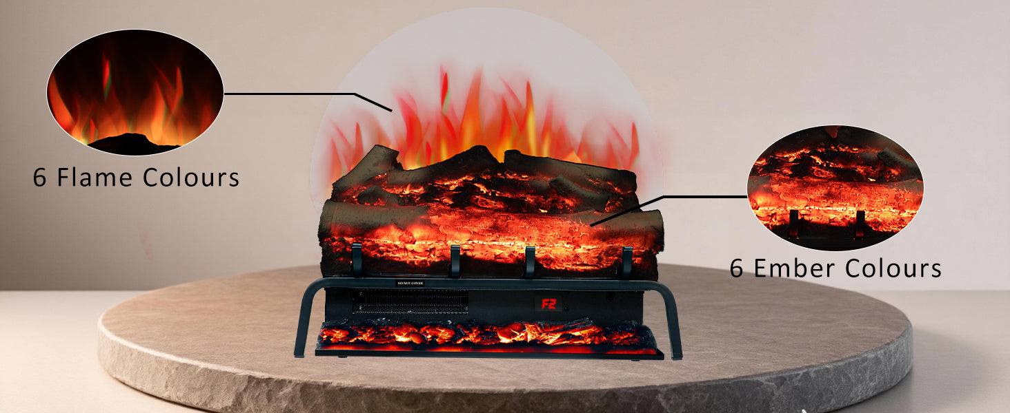 TL 23" Freestanding Electric Fireplace Log Set - Realistic Flame, 6 Colors, 5 Speeds & Timer - Detail 1