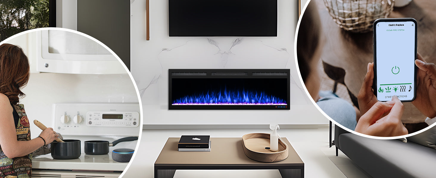 BIGP 88" WiFi-Enabled Recessed & Wall Mounted Electric Fireplace Smart Control via Alexa or App - Detail 3