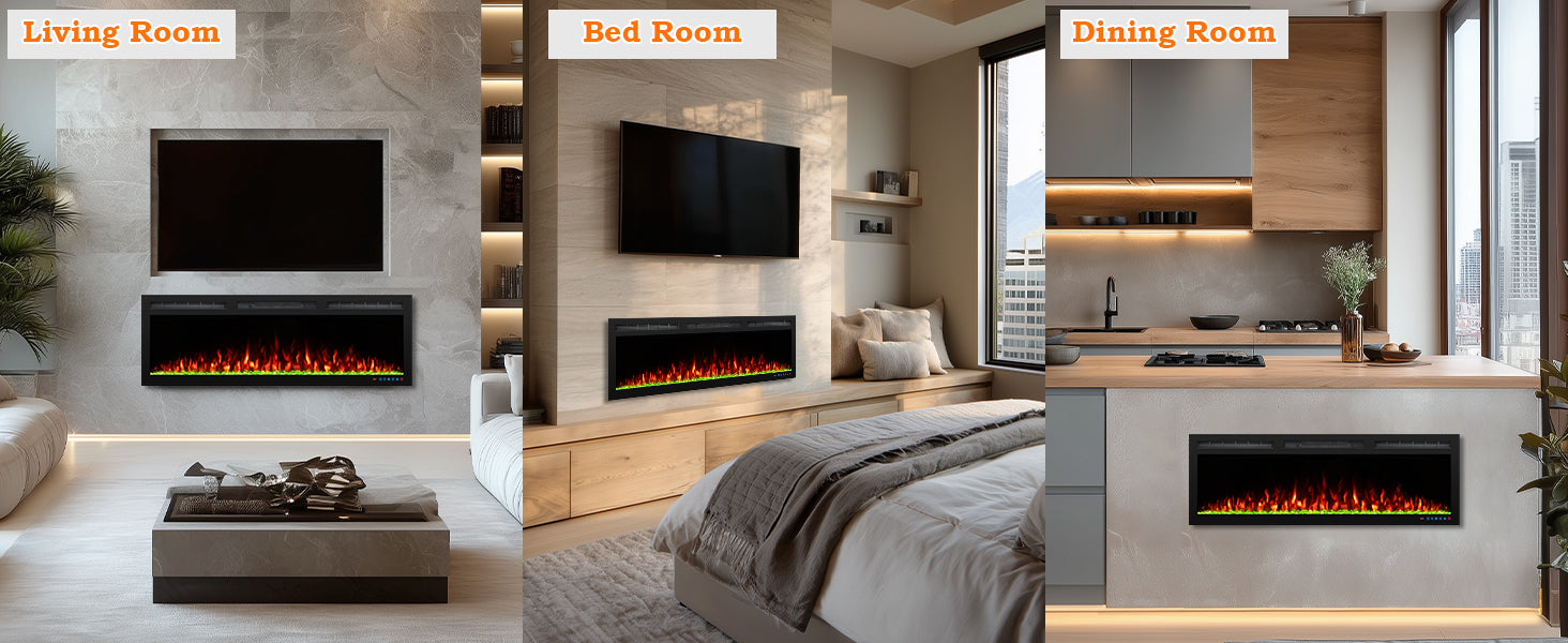 BIGP 88" WiFi-Enabled Recessed & Wall Mounted Electric Fireplace Smart Control via Alexa or App - Detail 4