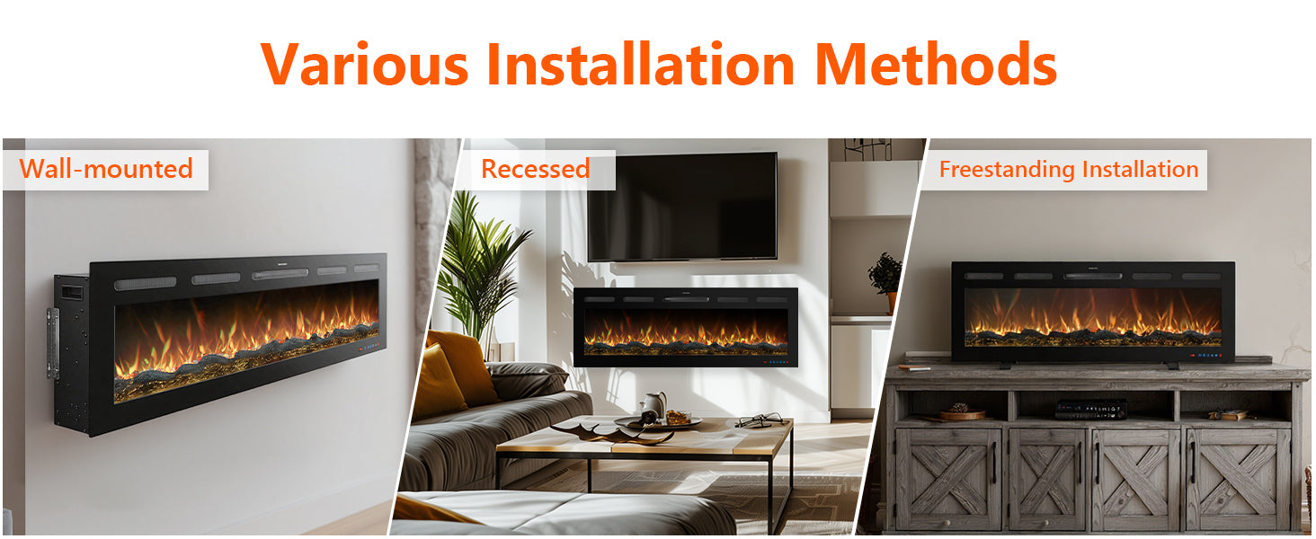 EFRpro 80" Smart Electric Fireplaces Inserts, Remote & Touch Screen & APP Control, Recessed & Wall-Mounted Fireplace Heater - Detail 6
