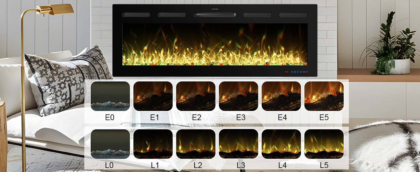 EFRpro 80" Smart Electric Fireplaces Inserts, Remote & Touch Screen & APP Control, Recessed & Wall-Mounted Fireplace Heater - Detail 3