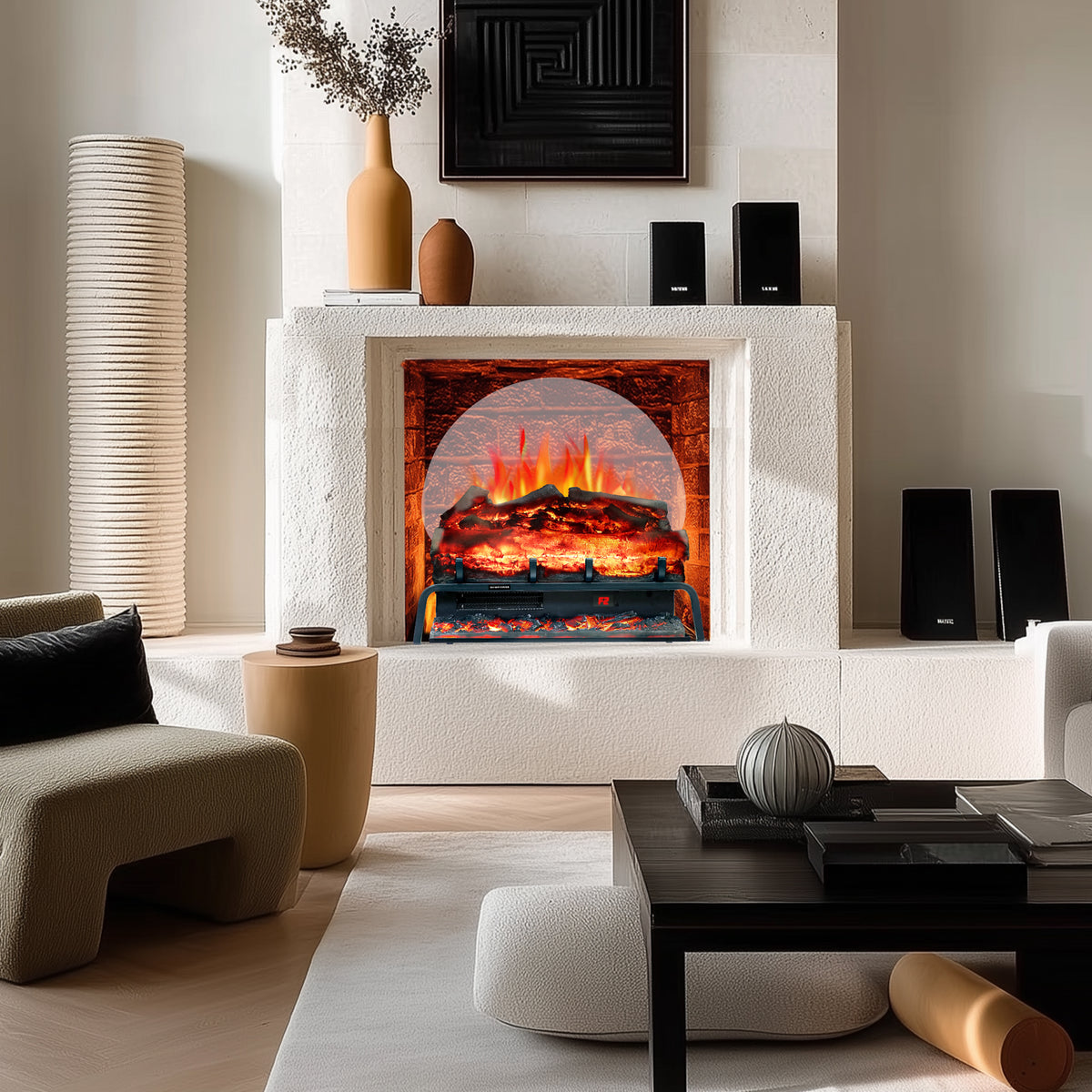 TL 23" Freestanding Electric Fireplace Log Set - Realistic Flame, 6 Co