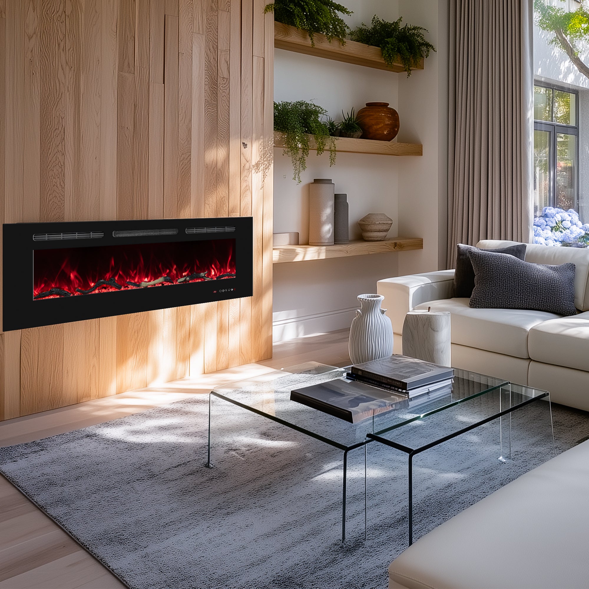 EFR 60" Electric Fireplace Wall Recessed and Wall Mounted Inserts Heater&13 Flame Colors