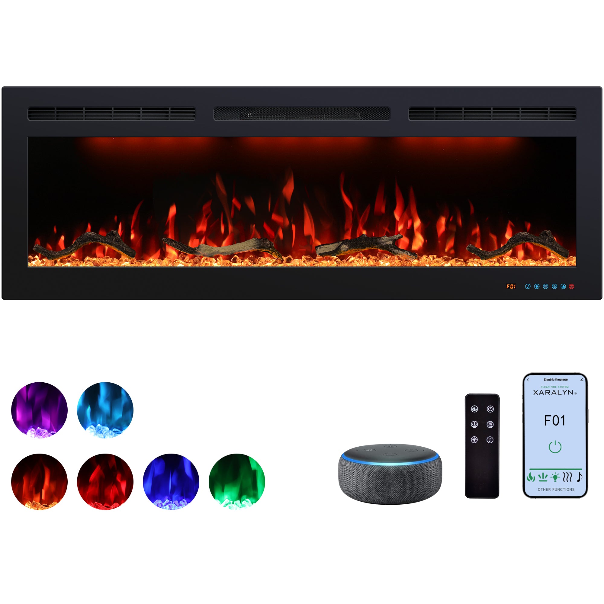 BIGP 50" WiFi-Enabled Recessed & Wall Mounted Electric Fireplace Smart Control via Alexa or App