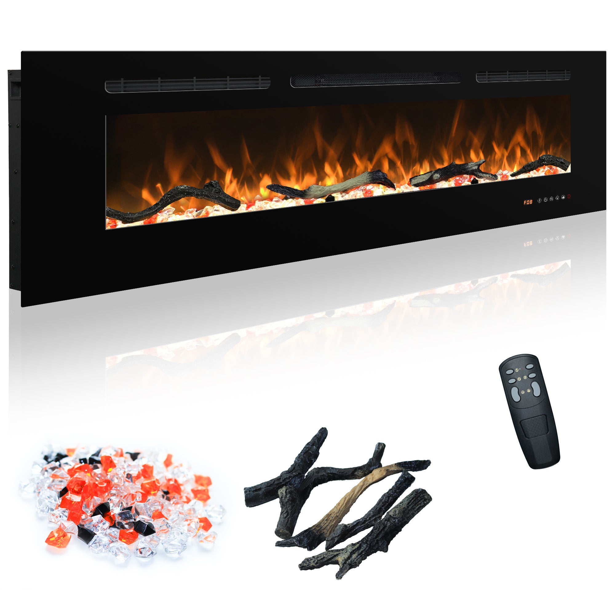EFR 50" Electric Fireplace Wall Recessed and Wall Mounted Inserts Heater&13 Flame Colors