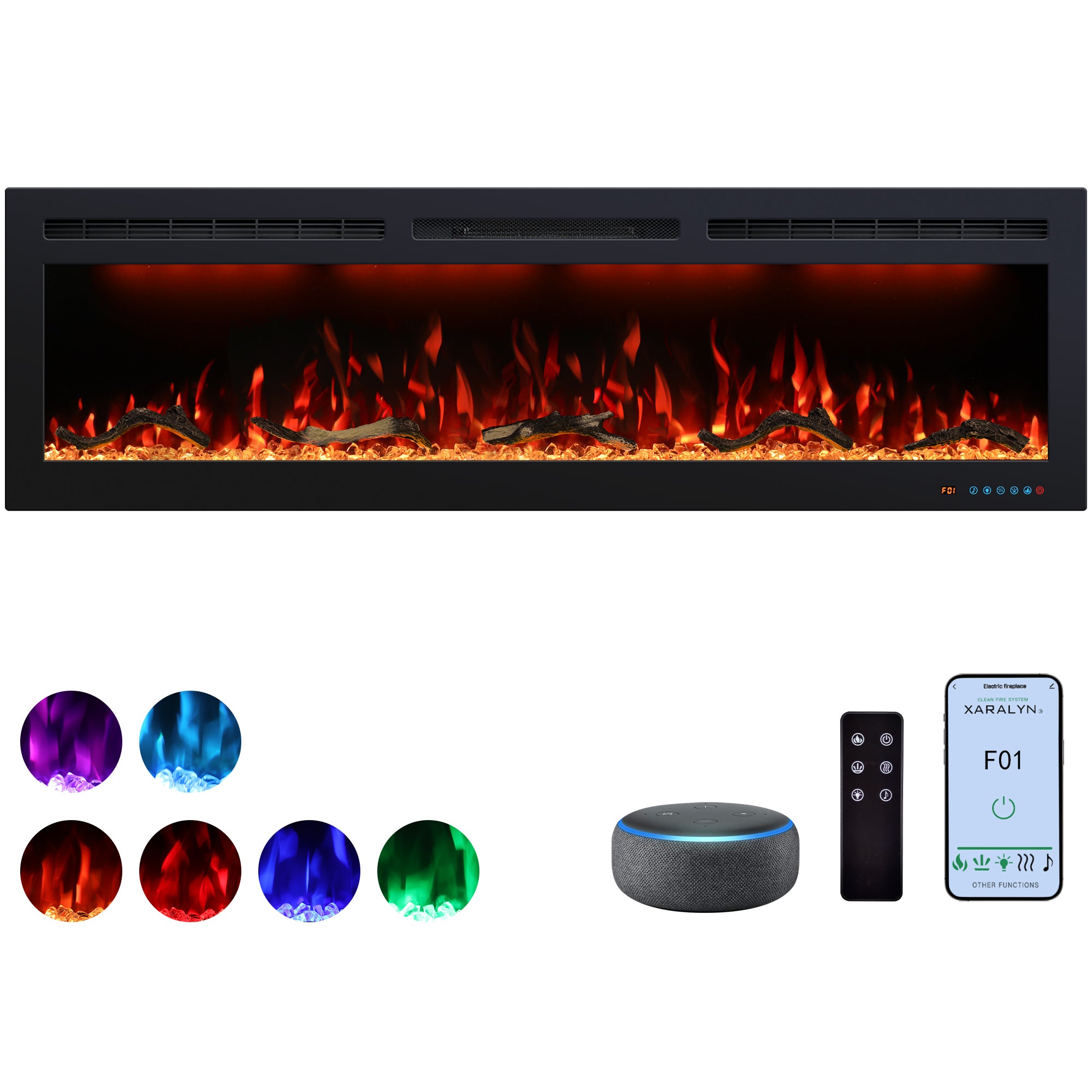 BIGP 60" WiFi-Enabled Recessed & Wall Mounted Electric Fireplace Smart Control via Alexa or App