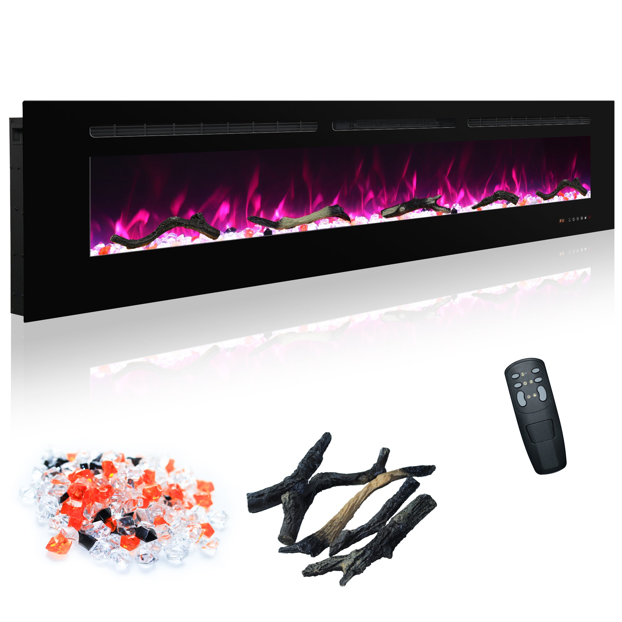 EFR 68" Electric Fireplace Wall Recessed and Wall Mounted Inserts Heater&13 Flame Colors