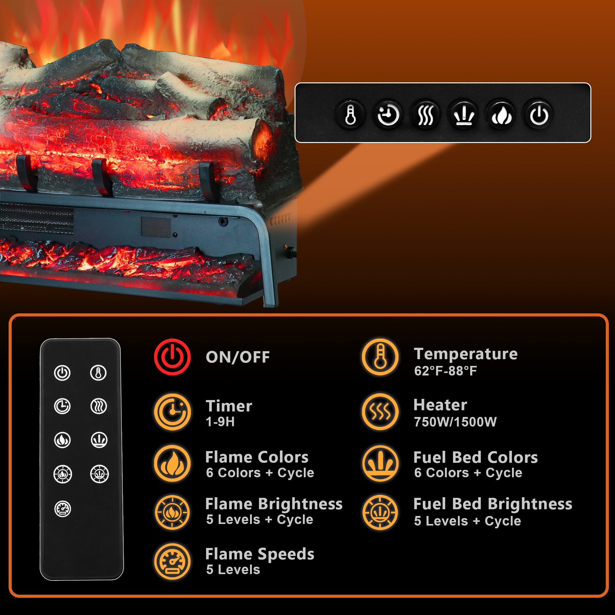 6+ Electric Fireplace Log Sets TL 23" Freestanding Electric Fireplace Log Set - Realistic Flame, 6 Co